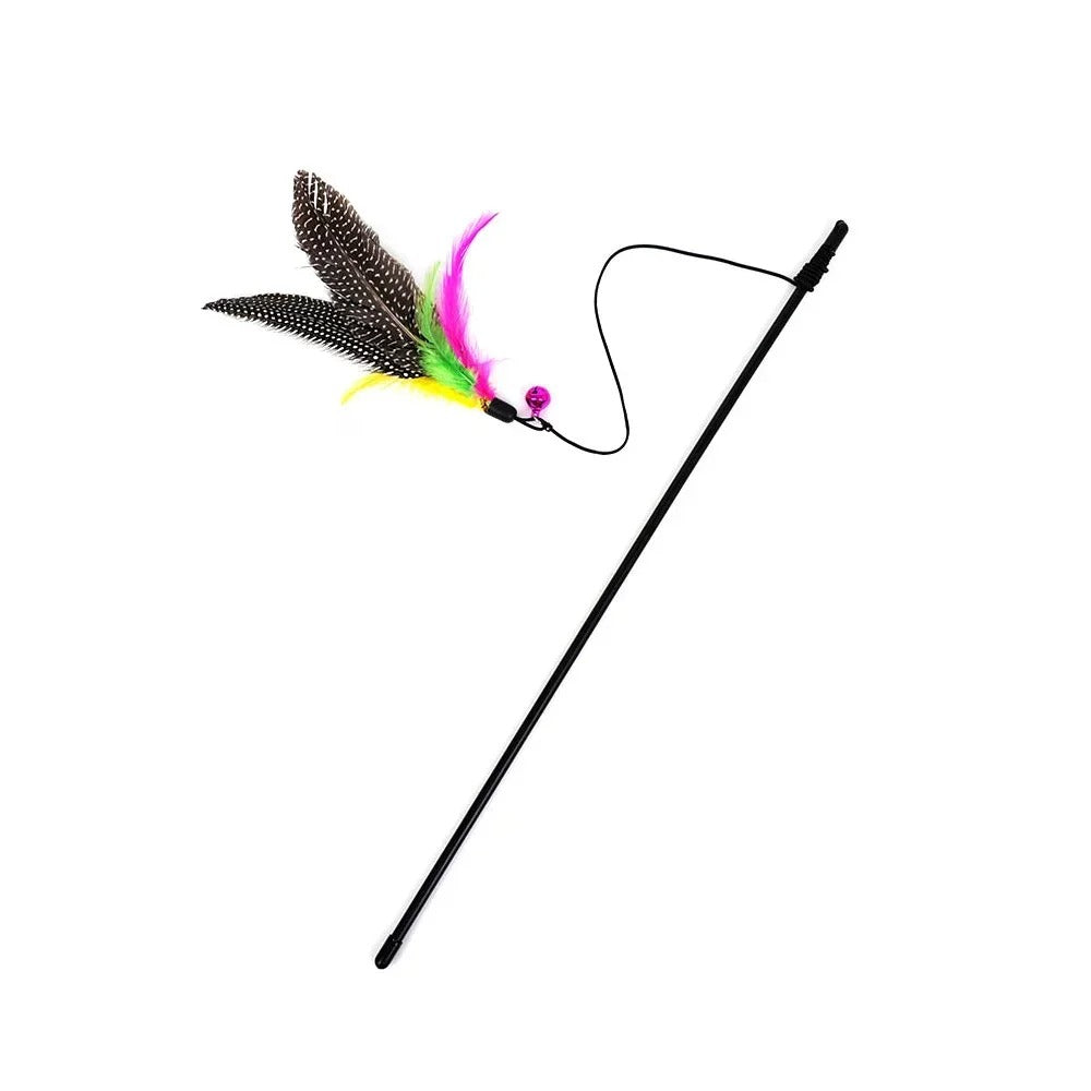 Funny Kitten Cat Teaser Interactive Toy Rod (With Bell and Feather, Durable & Non-Toxic)