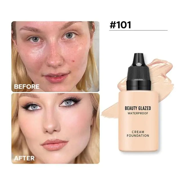 Beauty Glazed Waterproof Cream Foundation – Long-Lasting, High Coverage, Automatic Tanning Effect (9 Shades)