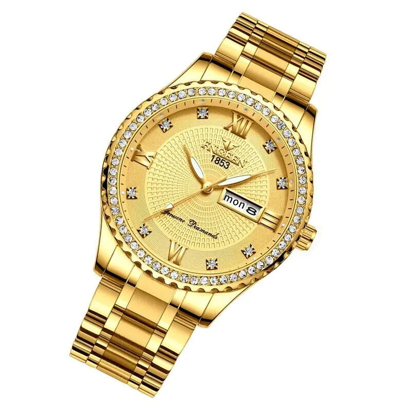 Waterproof Gold Men's Watch – Elegant Design with Luminous Dial & Scratch-Resistant Crystal