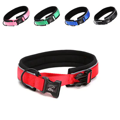 Reflective Diving Dog Collar – Durable Nylon Collar with Soft Lining and Night Safety Strips (Sizes S–XL)