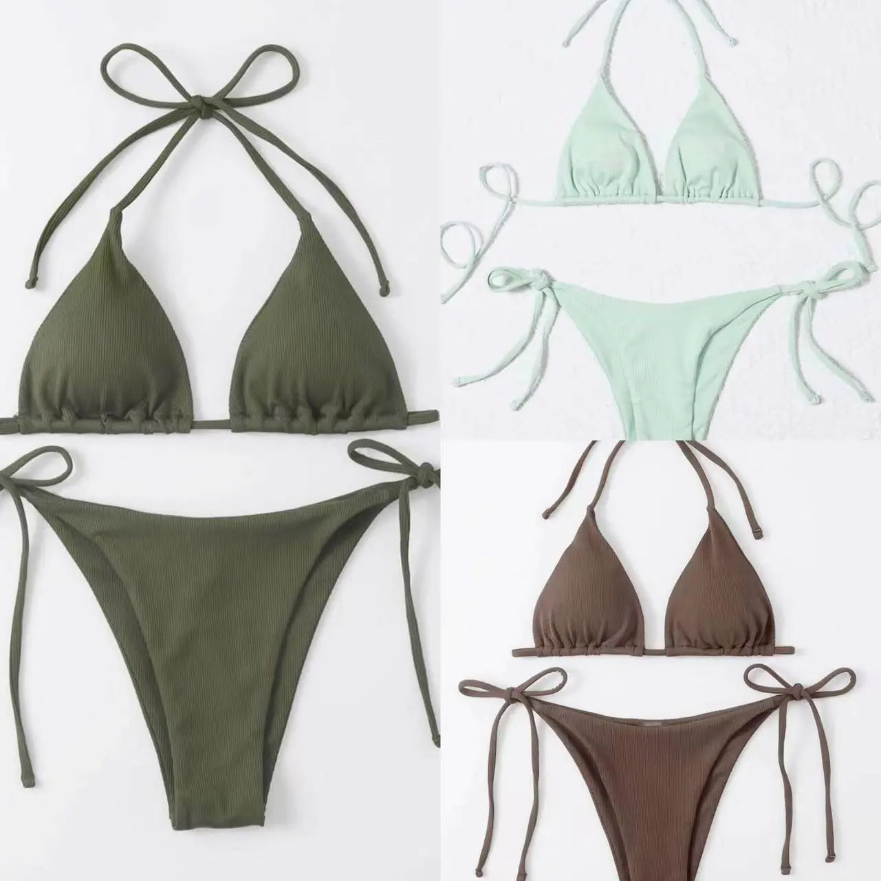 Ribbed Three-Piece Bikini Set – Lightweight, Curve-Flattering Swimwear (Sizes S–L)