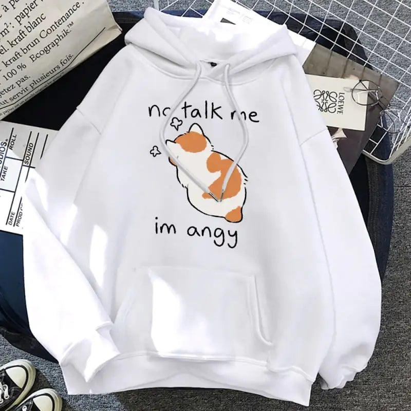 "No Talk Me" Cute Angry Cat Print Women Hoodie – Bold Feline Attitude Meets Streetwear Style