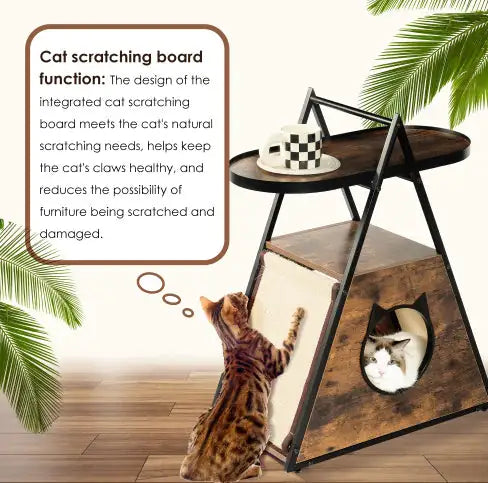 Cat House & End Table – Black Vintage Wood Cat Condo
