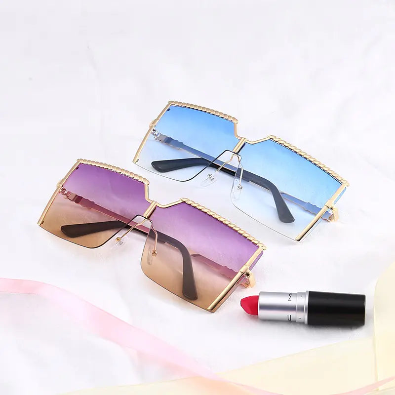 Frameless Gradient Square Sunglasses – Oversized PC+Metal UV400 Fashion Shades (Multiple Color Options)