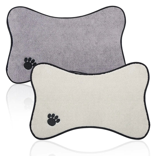 Microfiber Bone-Shaped Pet Bowl Mat – Ultra Absorbent, Waterproof, and Anti-Skid Feeding Mats (2-Pack, Gray + Beige)