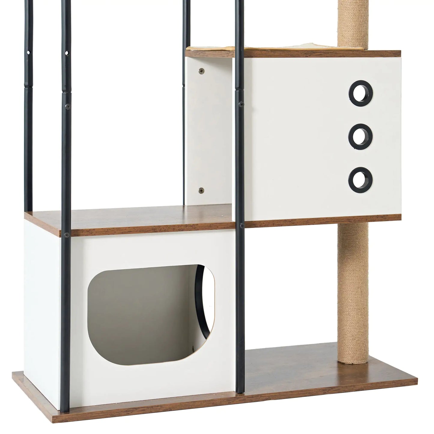 Modern Multi-Level Cat Tower – Sleek White & Vintage Cat Tree for Indoor Climbing, Scratching & Relaxing