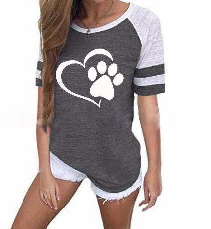 Dog Paw Print Striped Short Sleeve T-Shirt – Whimsical Comfort for Dog Lovers
