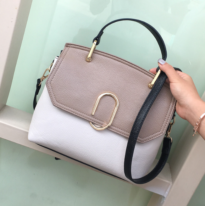 Urban Simplicity Shell Handbag – Compact Shoulder Bag in Brown, White, and Green