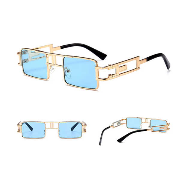 Unisex Rectangular Steampunk Sunglasses – Flat Top Square Frame in Bold Colors (Lightweight Metal Design)
