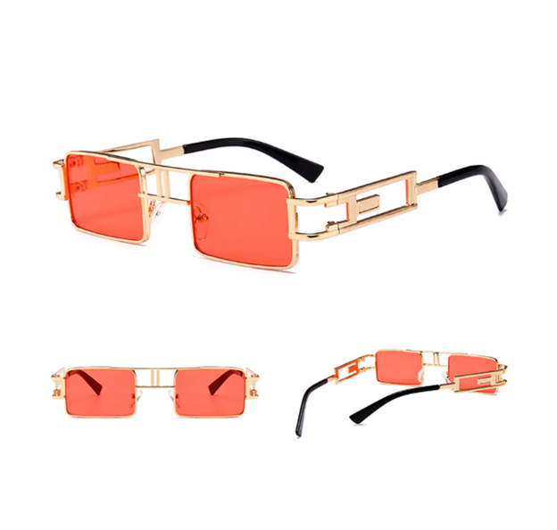 Unisex Rectangular Steampunk Sunglasses – Flat Top Square Frame in Bold Colors (Lightweight Metal Design)