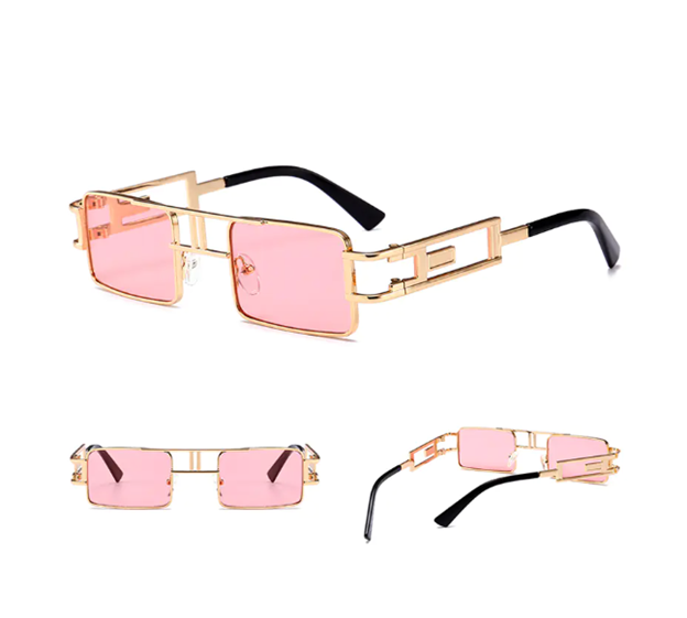Unisex Rectangular Steampunk Sunglasses – Flat Top Square Frame in Bold Colors (Lightweight Metal Design)