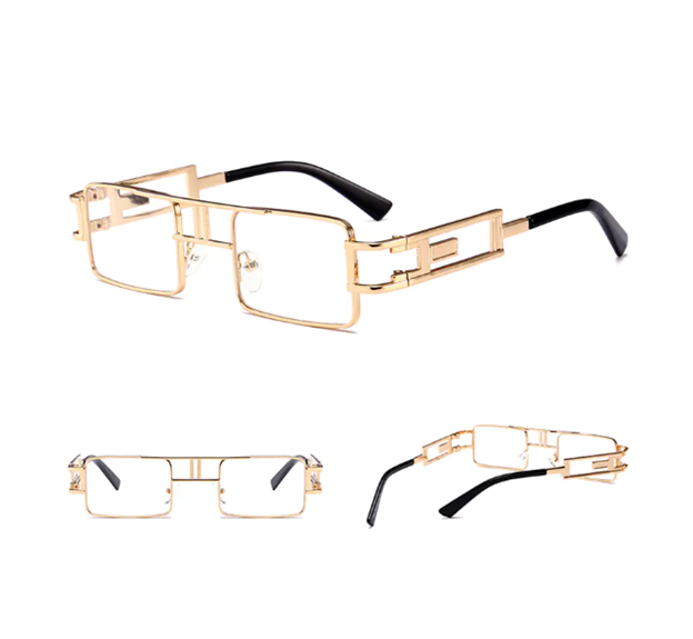 Unisex Rectangular Steampunk Sunglasses – Flat Top Square Frame in Bold Colors (Lightweight Metal Design)