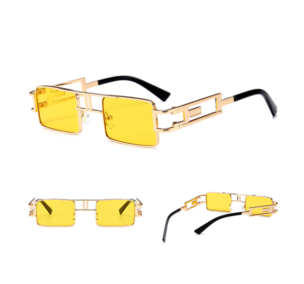 Unisex Rectangular Steampunk Sunglasses – Flat Top Square Frame in Bold Colors (Lightweight Metal Design)
