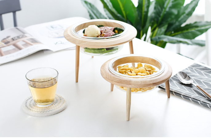 UFO Pet Bowl with Glass Saucer and Beech Wood Stand