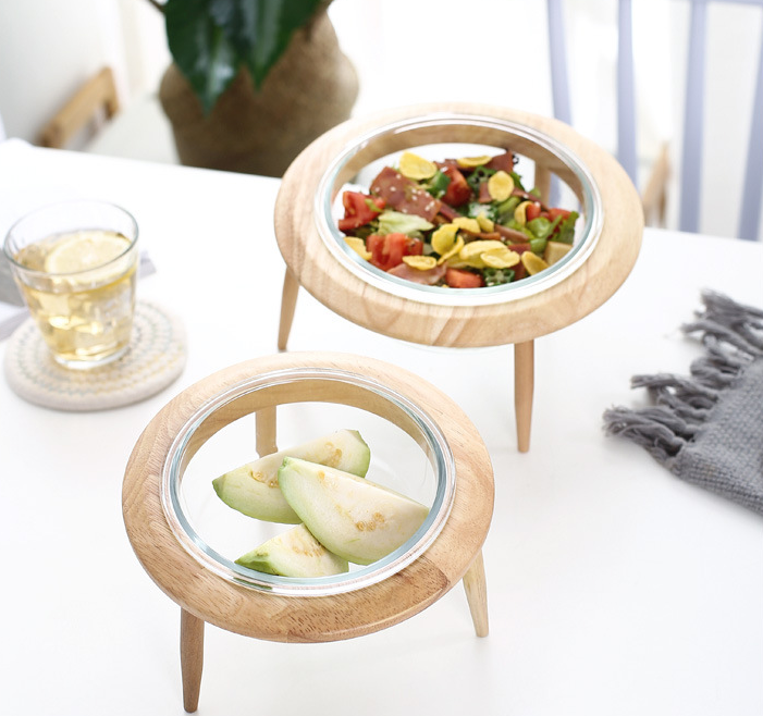 UFO Pet Bowl with Glass Saucer and Beech Wood Stand
