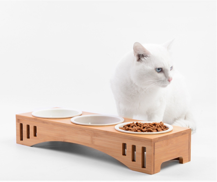 Elegant Solid Wood Pet Dining Table with Bowl Stand