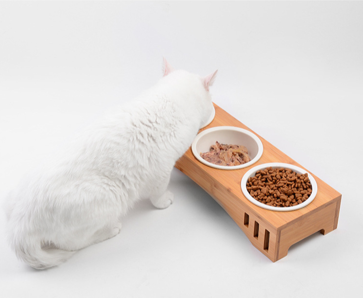 Elegant Solid Wood Pet Dining Table with Bowl Stand