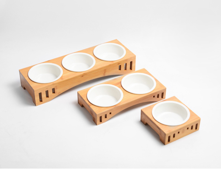 Elegant Solid Wood Pet Dining Table with Bowl Stand