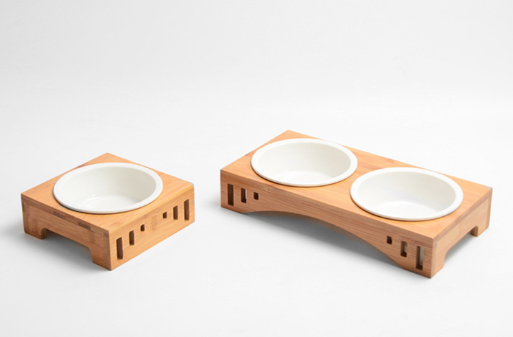 Elegant Solid Wood Pet Dining Table with Bowl Stand