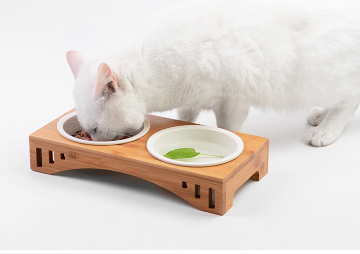 Elegant Solid Wood Pet Dining Table with Bowl Stand