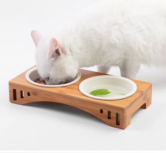 Elegant Solid Wood Pet Dining Table with Bowl Stand