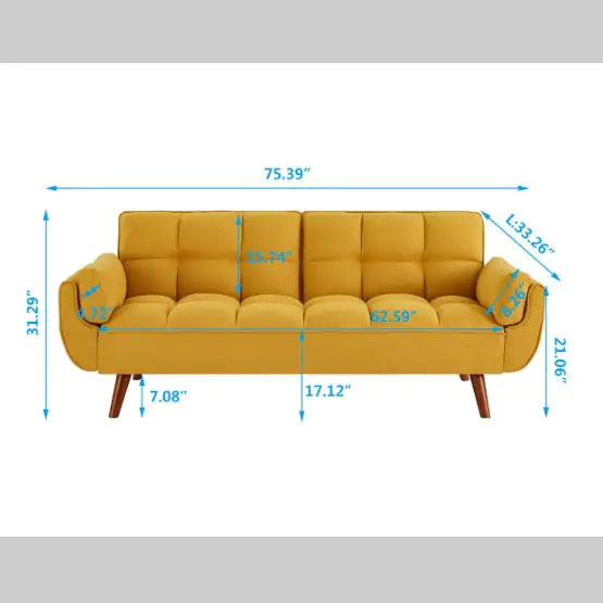 Yellow Fabric Sofa for Home Use – Linen Upholstery, Contemporary Design