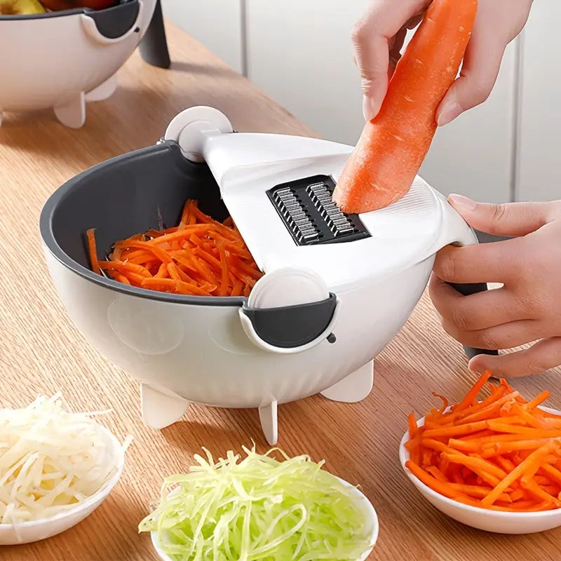 8-in-1 Multifunctional Vegetable Cutting and Draining Basket Set – 7 Blades + Colander