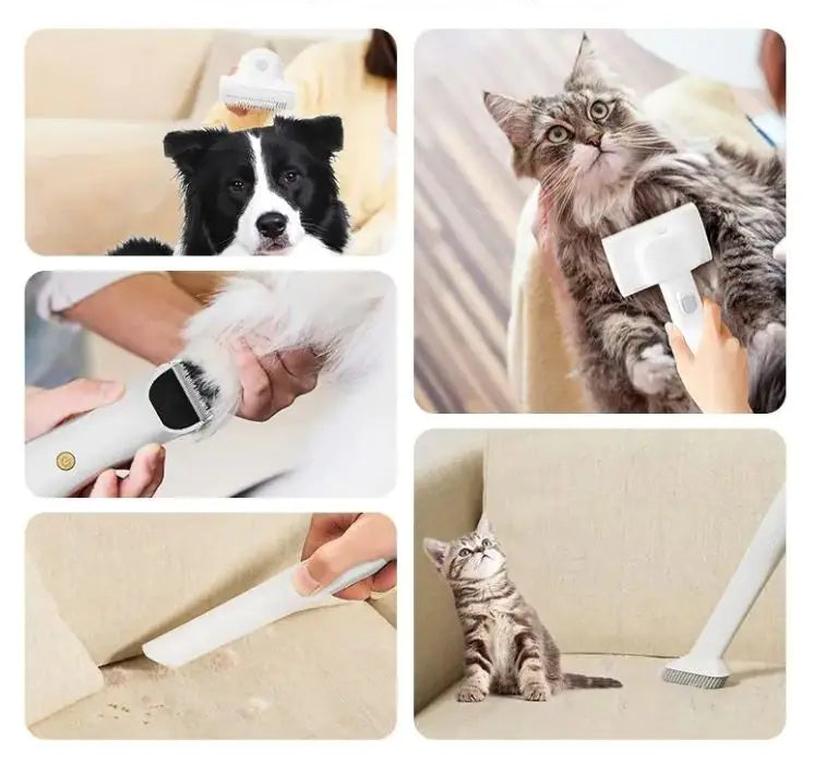 Household Pet Grooming Vacuum Kit – Multifunctional 6-in-1 Hair Absorber with Quiet Motor (Low Noise, 4 trimming Calipers, Clippers, Grooming Tools)