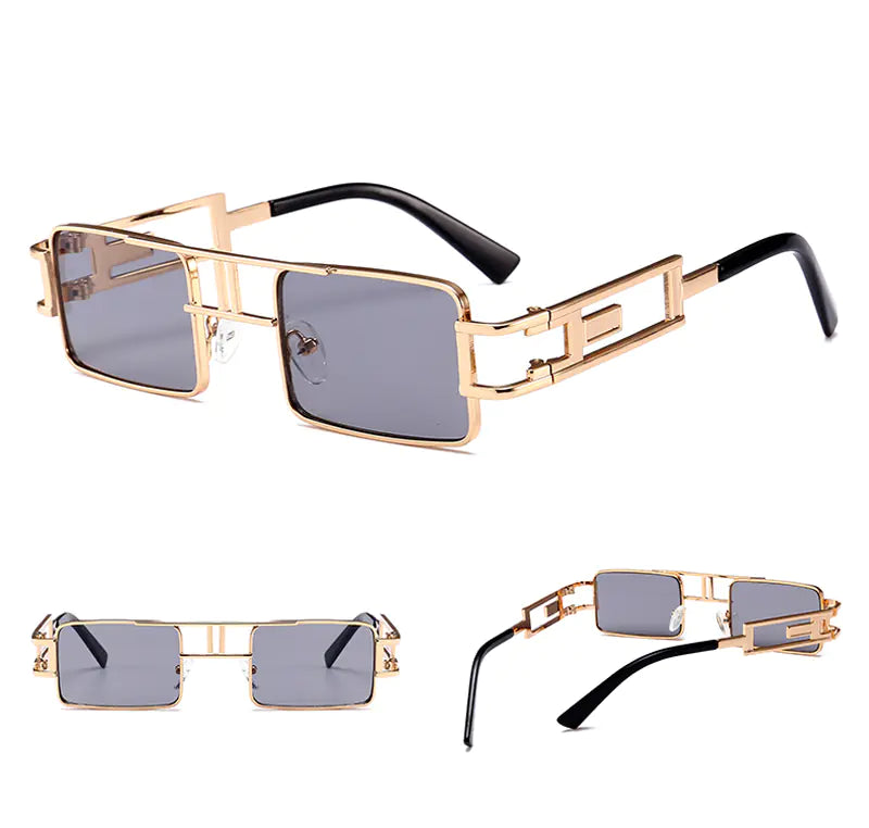 Unisex Rectangular Steampunk Sunglasses – Flat Top Square Frame in Bold Colors (Lightweight Metal Design)