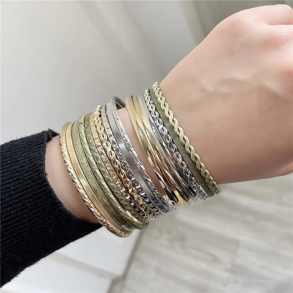 16Pcs Gold Bangle Bracelets for Women – Boho Chic Multi-Layer Stackable Bracelets Set