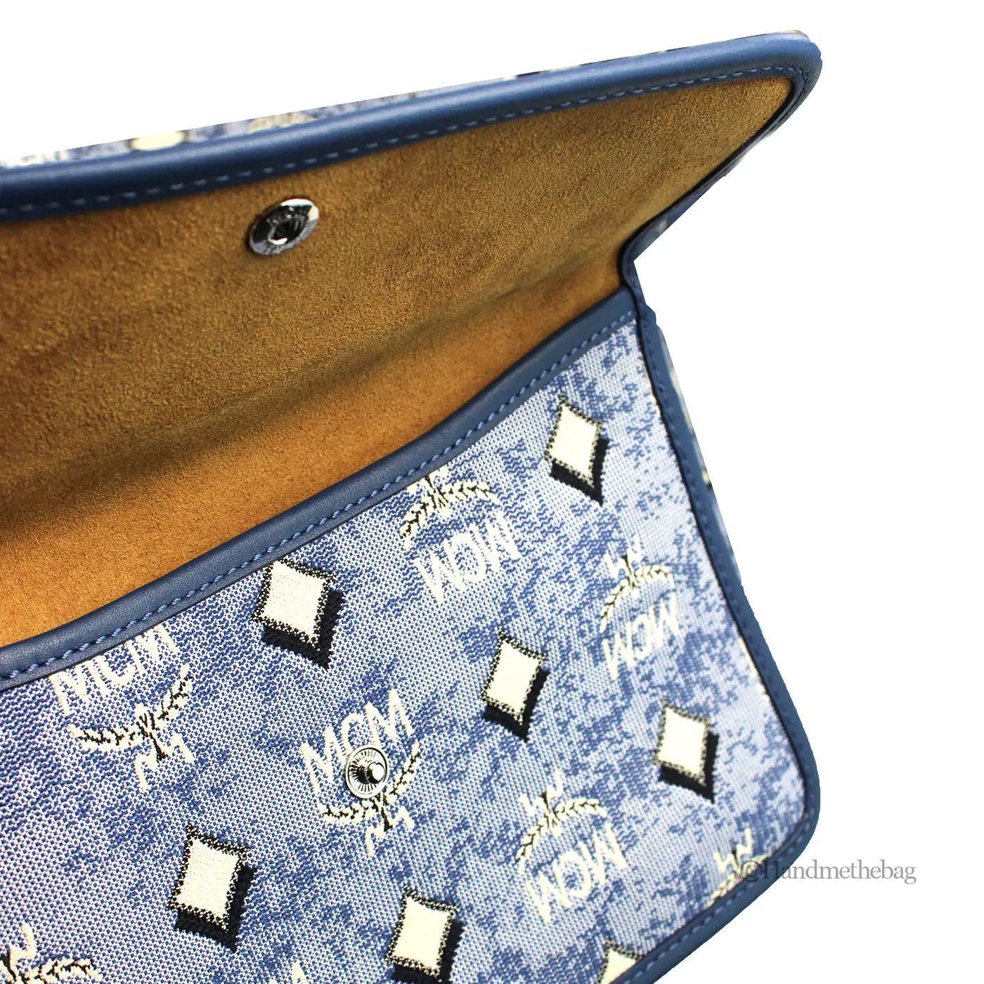 MCM Large Blue Vintage Denim Drawstring Bucket Handbag – Logo Fabric & Leather Trim