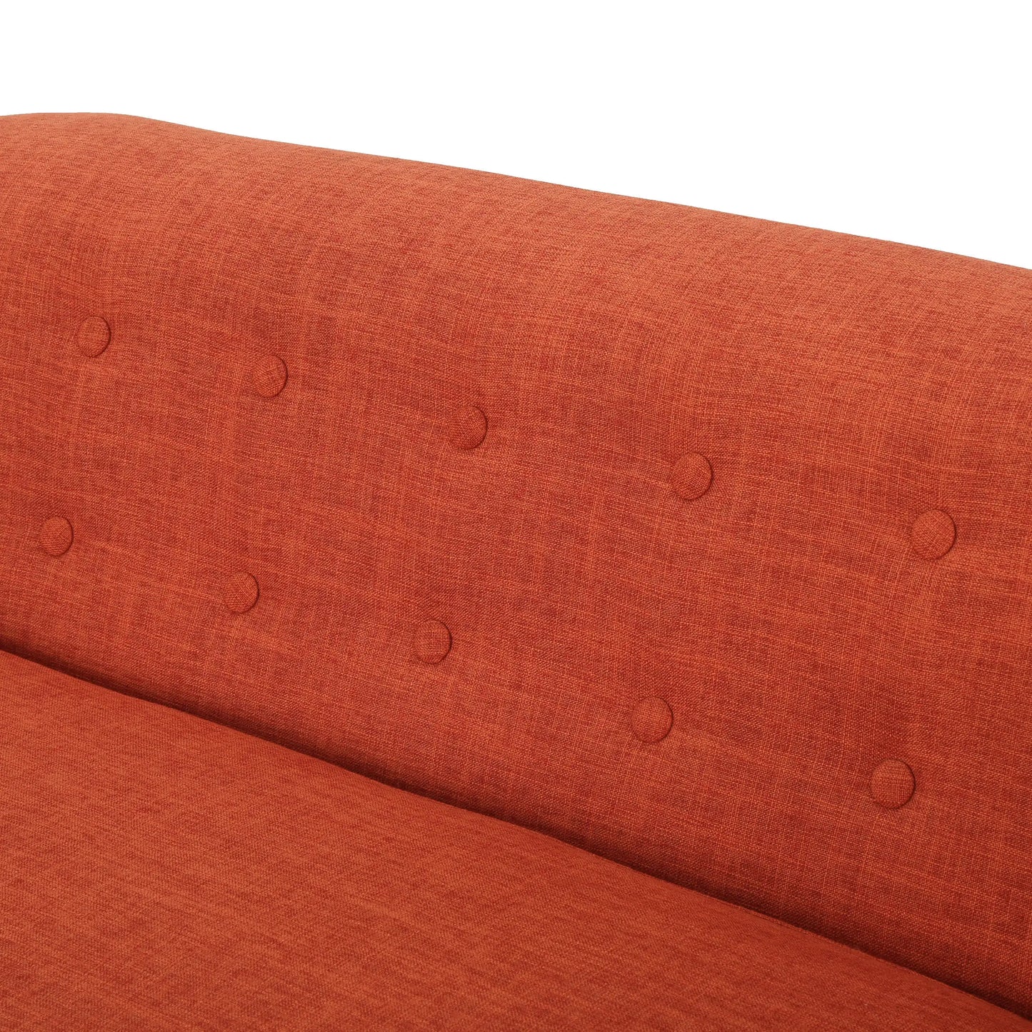 Double Sofa – Mid-Century Modern Orange Loveseat with Button Tufting & Light Birch Legs