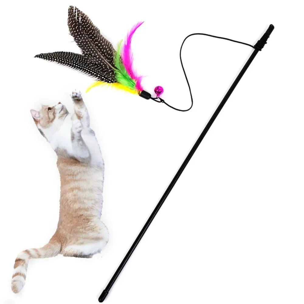 Funny Kitten Cat Teaser Interactive Toy Rod (With Bell and Feather, Durable & Non-Toxic)