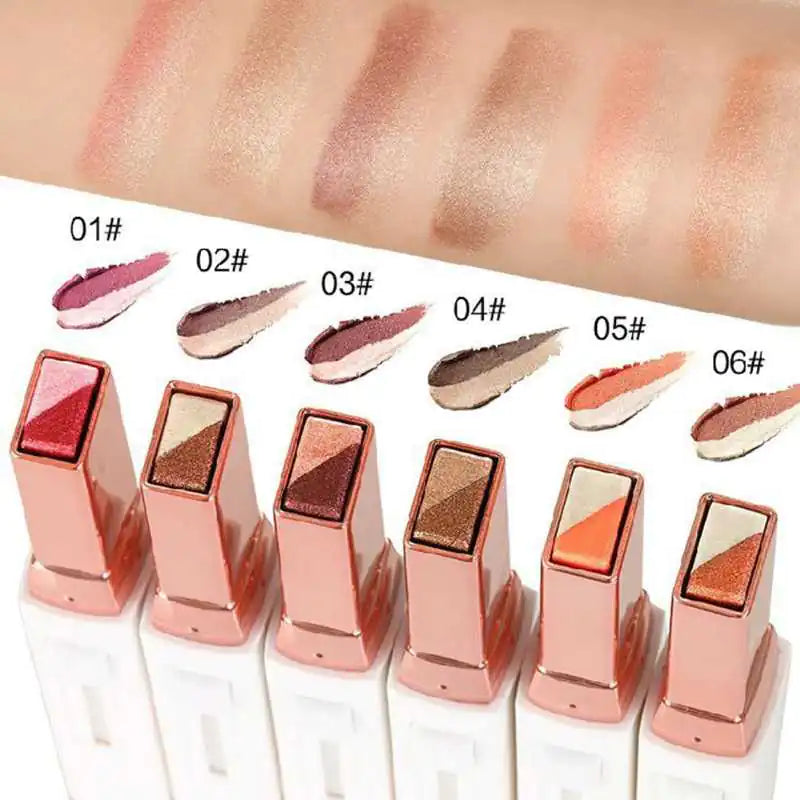 Double Color Glitter Eye Shadow Stick – Waterproof Gradient Matte & Shimmer Duo (6 Shades)
