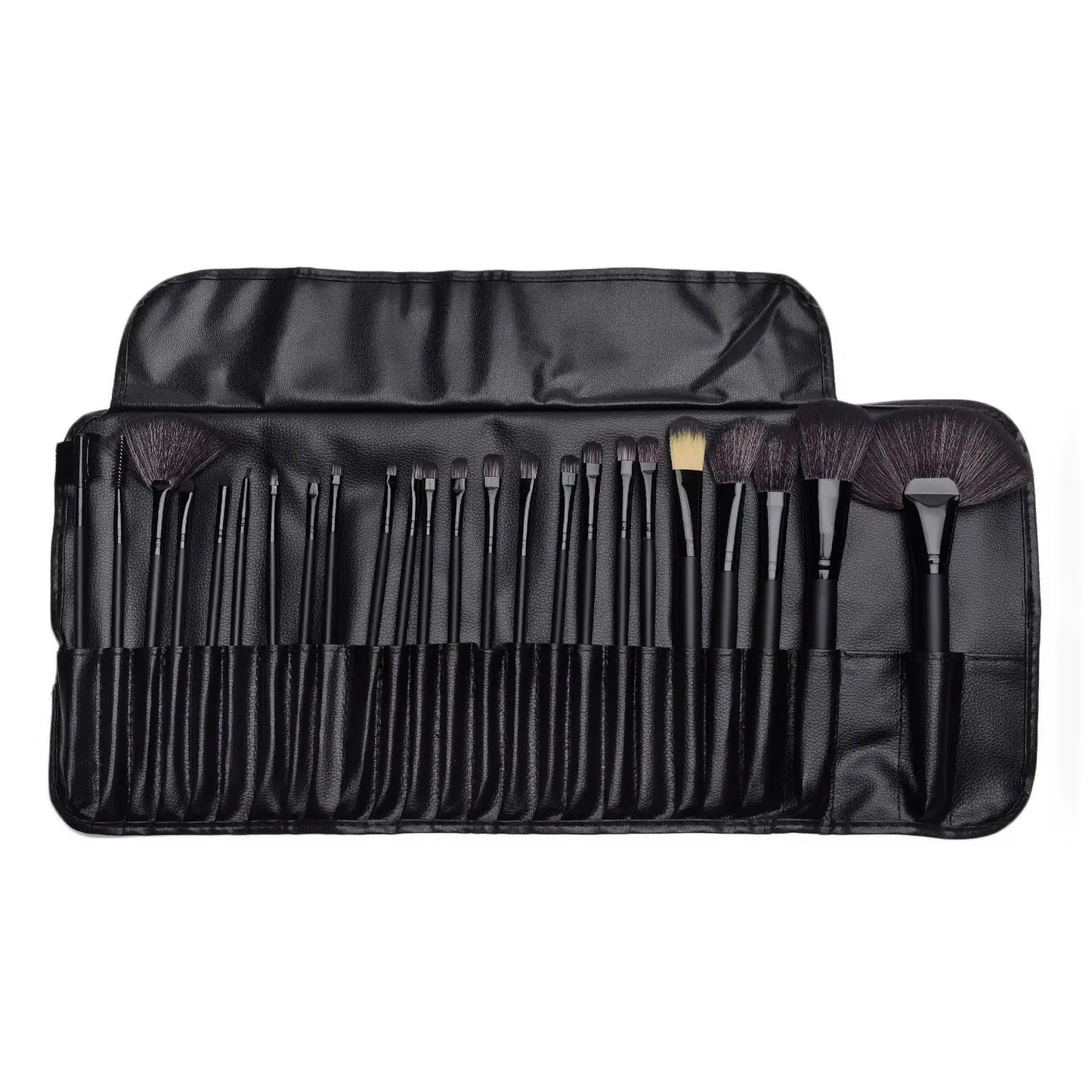 24-Piece Professional Makeup Brush Set – Wooden Handle, Synthetic Fiber Bristles (Pink, Black, Wood Color)