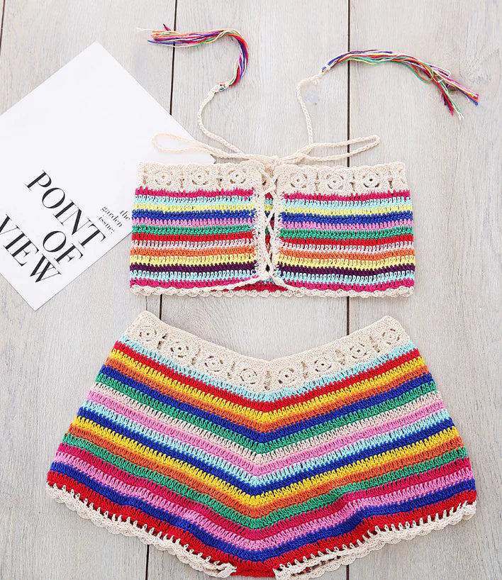 Handcrafted Striped Knit Bikini Set – Lightweight Mercerized Cotton Two-Piece with Sexy Design