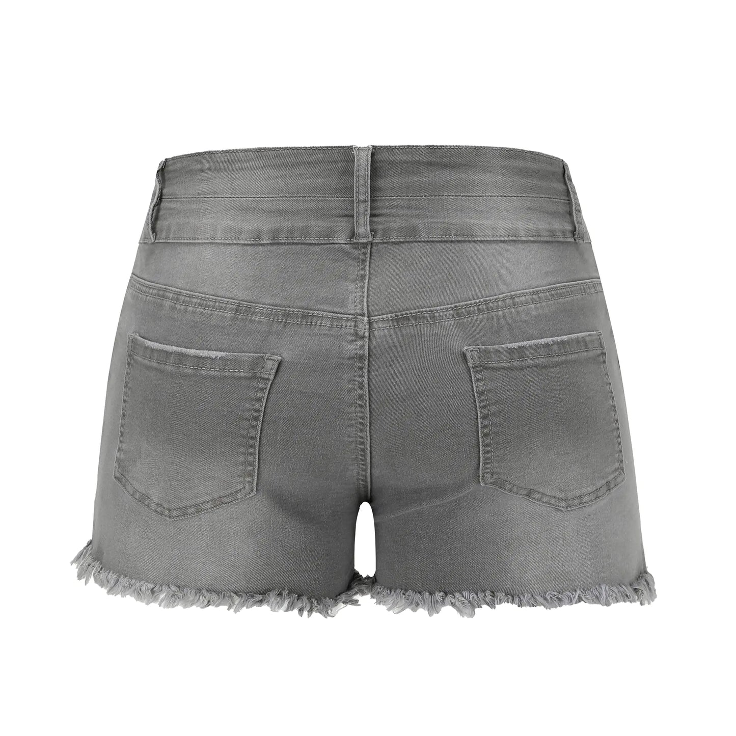 THUNDER STAR Women Mid Rise Ripped Stretchy Jeans Shorts Frayed Raw Hem Casual Denim Shorts 16 Grey-sb2