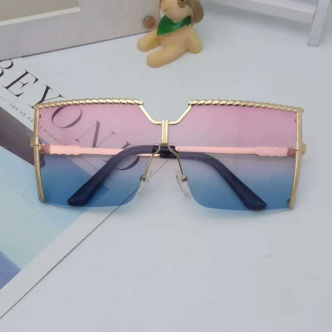 Frameless Gradient Square Sunglasses – Oversized PC+Metal UV400 Fashion Shades (Multiple Color Options)