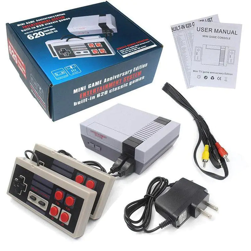 Retro Mini Game Console – Built-in 620 Classic Games (AV Output, Dual Controllers)