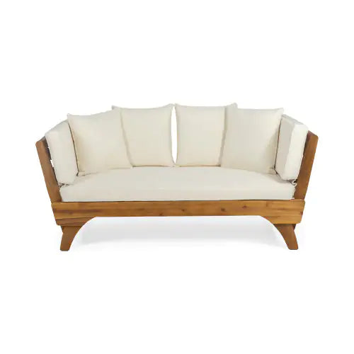 Serene Sun Bed – Teak Acacia Wood Frame with Expandable Design and Waterproof Cushions (Full Size, 65"–82" Adjustable Width)
