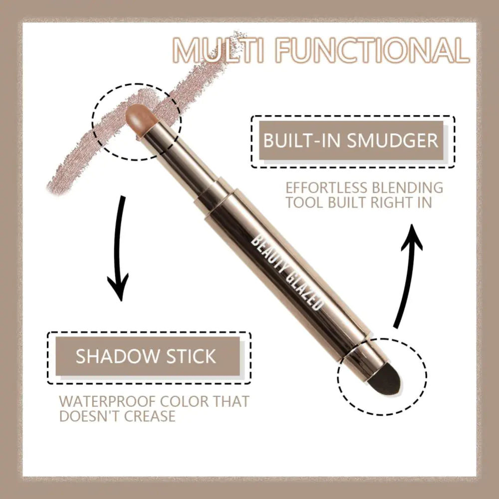 10 Color Double-Ended Eye Shadow Stick – Pearlescent Finish with Built-in Sponge Brush (5.1" Length)