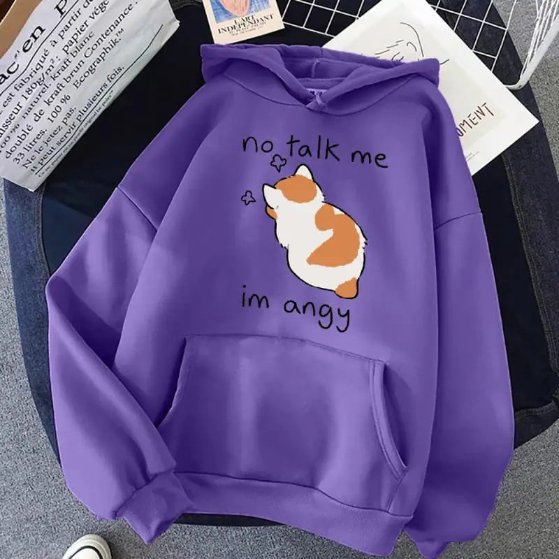 "No Talk Me" Cute Angry Cat Print Women Hoodie – Bold Feline Attitude Meets Streetwear Style