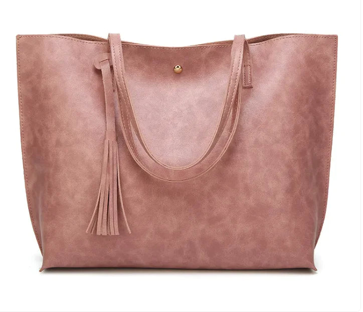 Women's Tassel Shoulder Bag – Elegant Horizontal Tote with Large Capacity & Double Straps