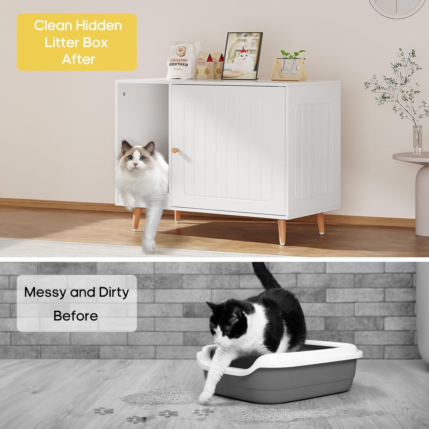 White Cat Litter Box Enclosure – Hidden Wooden Cabinet