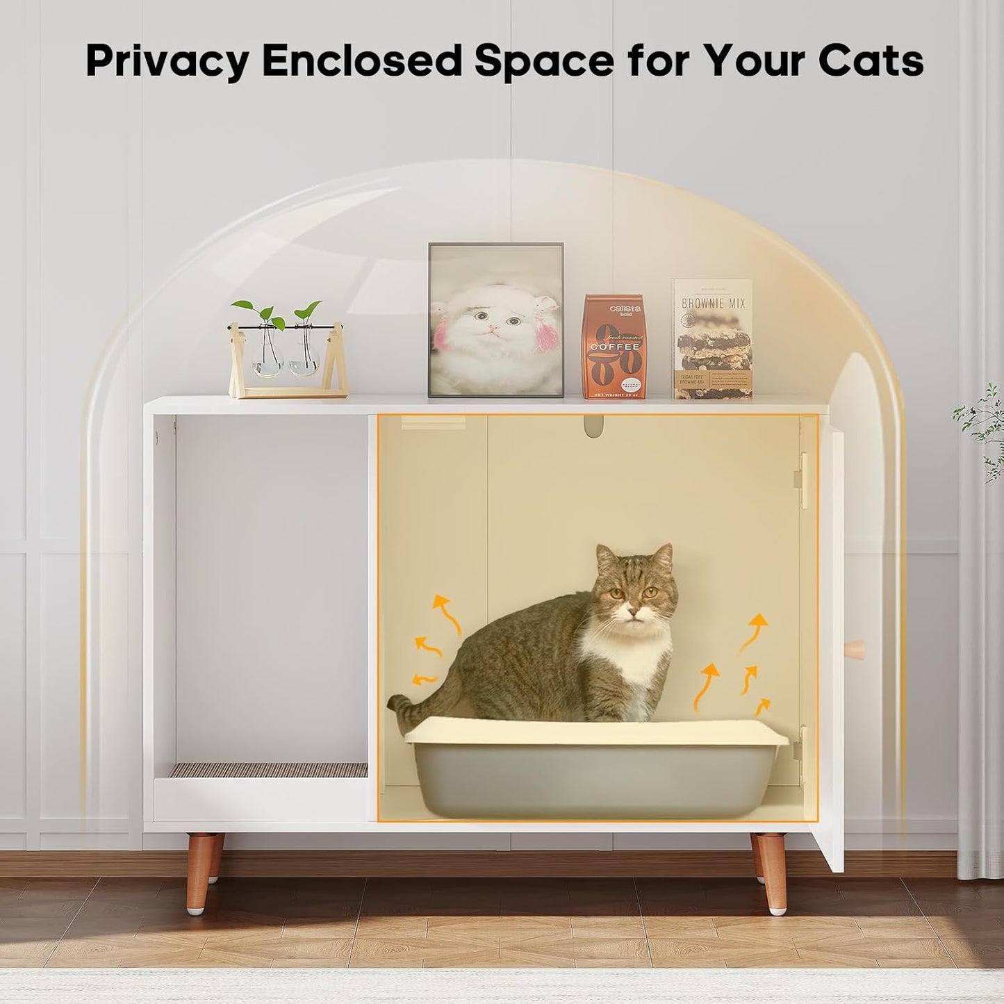 White Cat Litter Box Enclosure – Hidden Wooden Cabinet