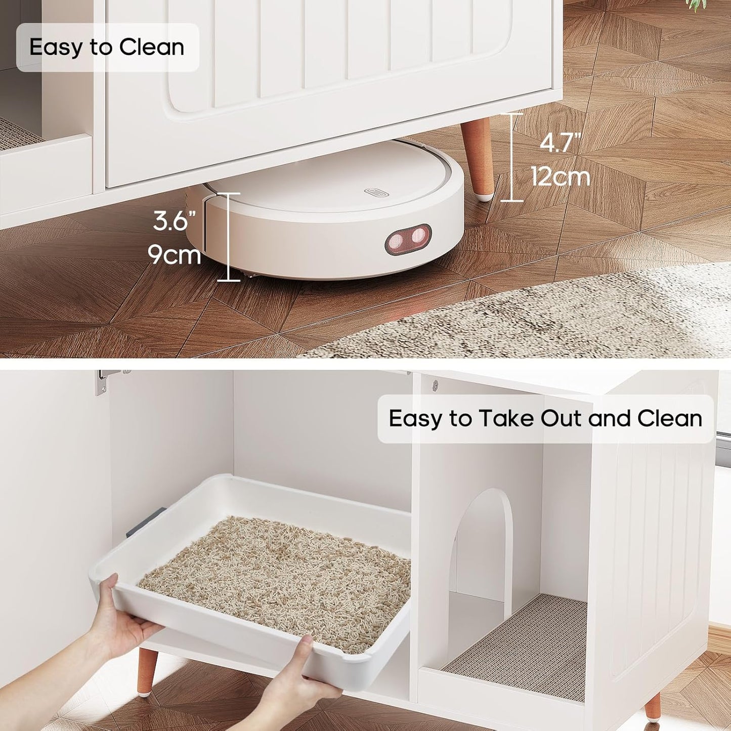 White Cat Litter Box Enclosure – Hidden Wooden Cabinet