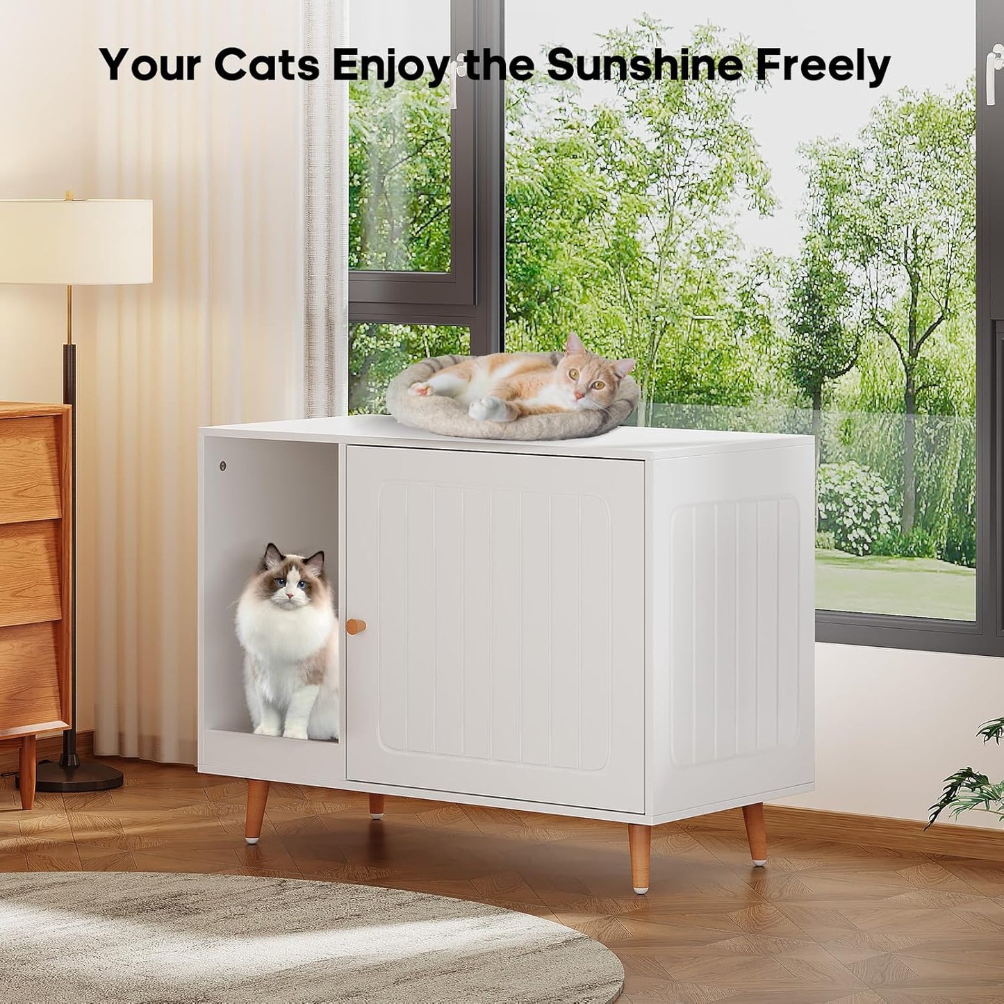 White Cat Litter Box Enclosure – Hidden Wooden Cabinet