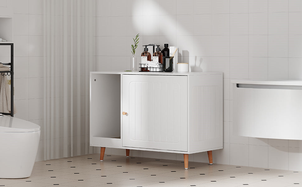 White Cat Litter Box Enclosure – Hidden Wooden Cabinet