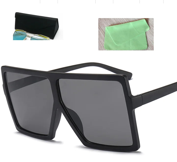 Square Large Frame Sunglasses for Women – Oversized UV Protection Shades with Case & Cloth (7 Color Variants)