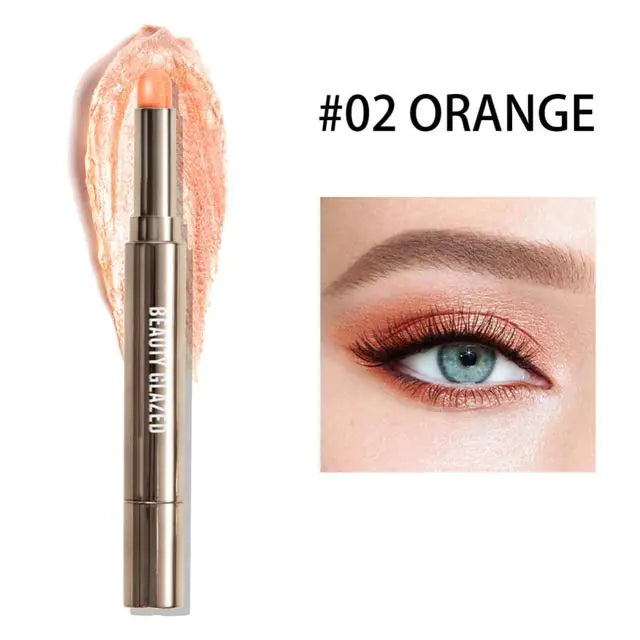 10 Color Double-Ended Eye Shadow Stick – Pearlescent Finish with Built-in Sponge Brush (5.1" Length)